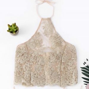 🛍BOGO NWOT Gold & Blush Lace Lingerie Top